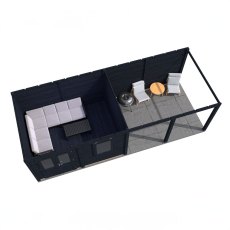 8m X 3m Lugarde Exeter Pent Summerhouse With Side Canopy In 28mm & 44mm Wall Thickness - Black - isolated top view