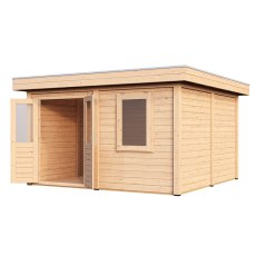 4m x 4m Lugarde Bristol Pent Summerhouse In 28mm & 44mm Wall Thickness - isolated angle view, doors open