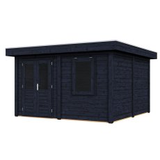 4m X 4m Lugarde Bristol Pent Summerhouse In 28mm & 44mm Wall Thickness - Black - isolated angle view, doors closed