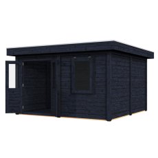 4m X 4m Lugarde Bristol Pent Summerhouse In 28mm & 44mm Wall Thickness - Black - isolated angle view, doors open