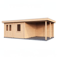 7m X 4m Lugarde Norwich Pent Summerhouse With Side Canopy In 28mm & 44mm Wall Thickness - isolated angle view, doors closed