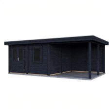 7m X 4m Lugarde Norwich Pent Summerhouse With Side Canopy In 28mm & 44mm Wall Thickness - Black - isolated angle view