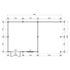 7m X 4m Lugarde Norwich Pent Summerhouse With Side Canopy In 28mm & 44mm Wall Thickness - Black - footprint