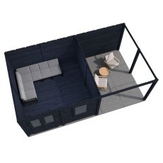 7m X 4m Lugarde Norwich Pent Summerhouse With Side Canopy In 28mm & 44mm Wall Thickness - Black - top view