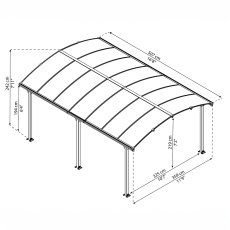 12 x 16 Palram Canopia Tucson 5000 Grey Garden Gazebo - dimensions