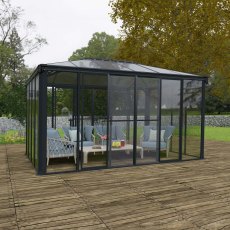 10 X 15 Palram Canopia Ledro 4300 Enclosed Gazebo (2.96m x 4.3m) - in situ, angle view