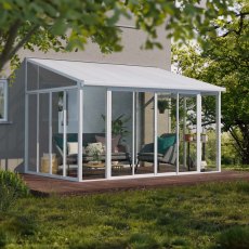 10 x 14 (3m X 4.2m) Palram Canopia SanRemo Verandah White Sun Room - in situ, angle view