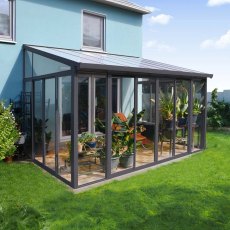 10 x 14 (3m X 4.2m) Palram Canopia SanRemo Verandah Grey Sun Room - in situ, angle view, side