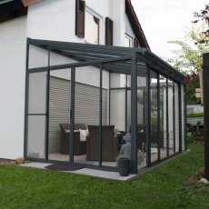 10 x 14 (3m X 4.2m) Palram Canopia SanRemo Verandah Grey Sun Room - in situ, angle view