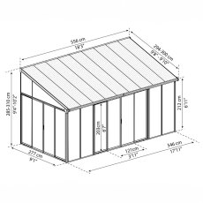 10 x 18 (3m X 5.46m) Palram Canopia SanRemo Verandah White Sun Room - dimensions