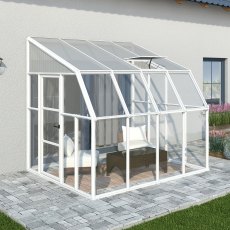 8 X 8 Palram Canopia Rion White Sun Room Walk In Wall Greenhouse - in situ