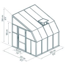 8 X 8 Palram Canopia Rion White Sun Room Walk In Wall Greenhouse - dimensions