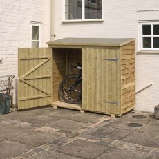 6 x 3 Rowlinson Overlap Wall Bike Store - Pressure Treated - in situ, doors half open