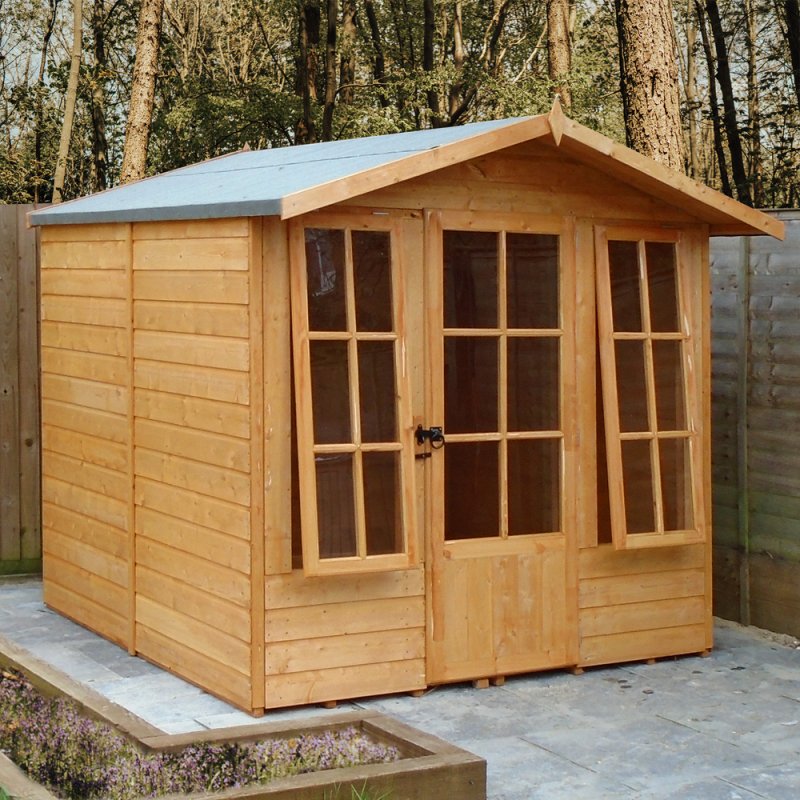 7x7 Shire Chatsworth Summerhouse - in situ, angle view