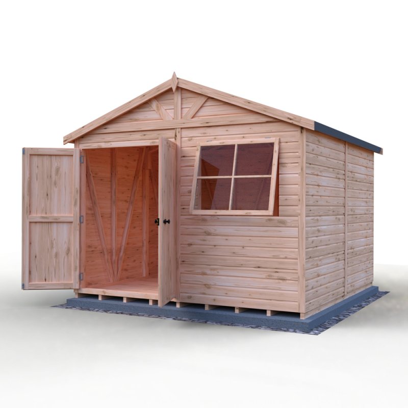 10x10 Shire Mammoth Professional Shed - isolated angle view, doors open
