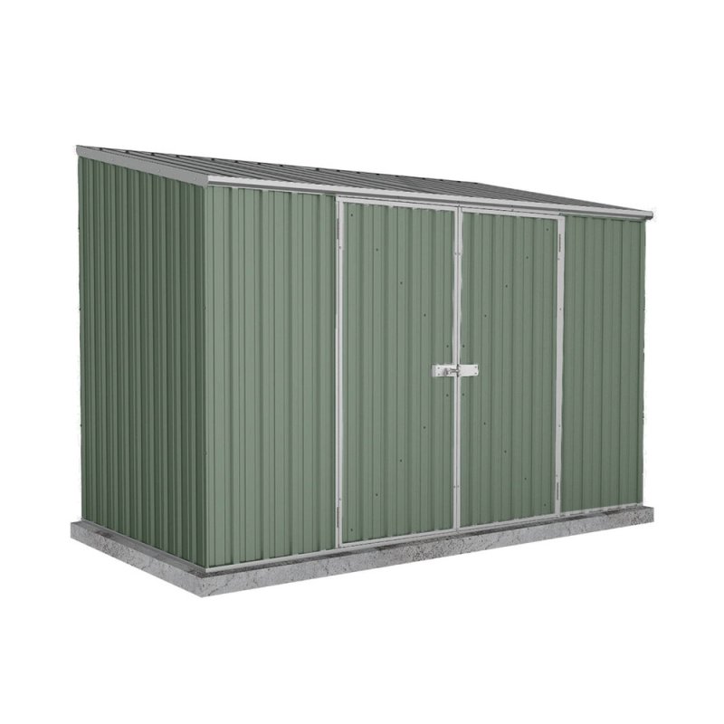 10x5 Space Saver Metal Shed in Pale Eucalyptus - isolated angle view