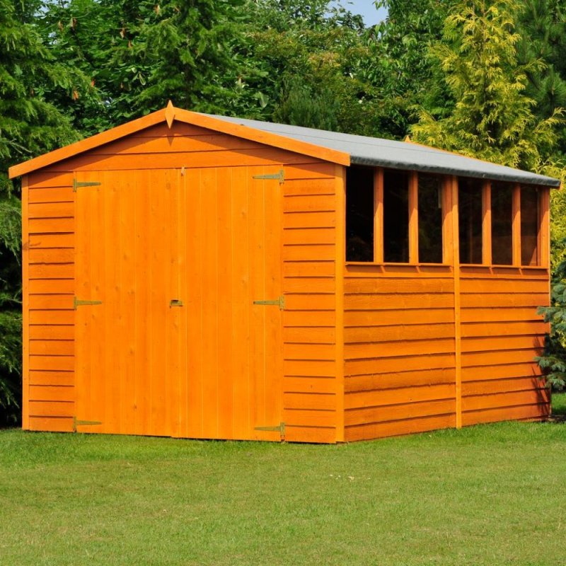 12 x 8 Overlap Apex Garden Shed with Double Doors - in situ, open doors