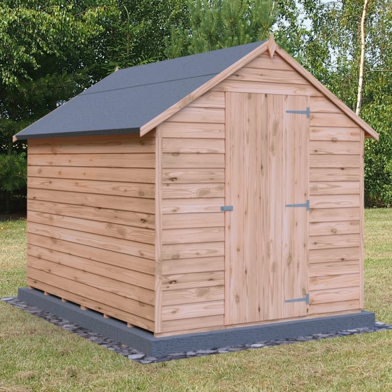 8x6 Shire Value Overlap Windowless Shed - in situ, angle view