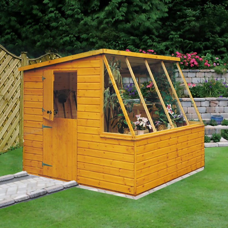 8x6 Shire Iceni Potting Shed - Door in Left Hand Side - isolated side angle view, doors open8x6 Shire Iceni Potting Shed - Door in Left Hand Side - isolated angle veiw