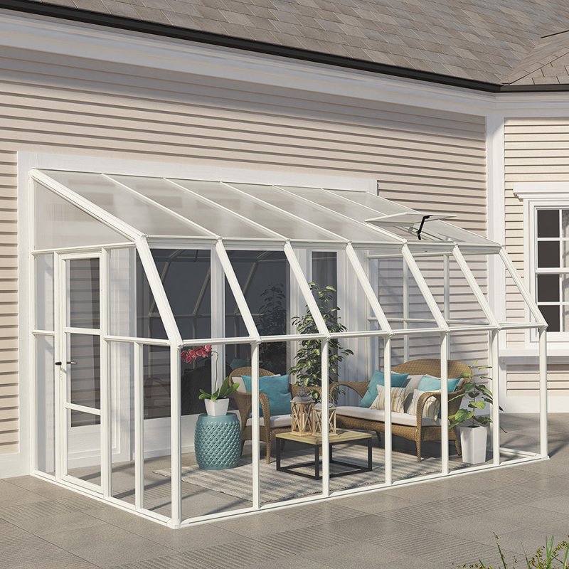 8x12 Palram Canopia Rion White Sun Room Walk In Wall Greenhouse - in situ