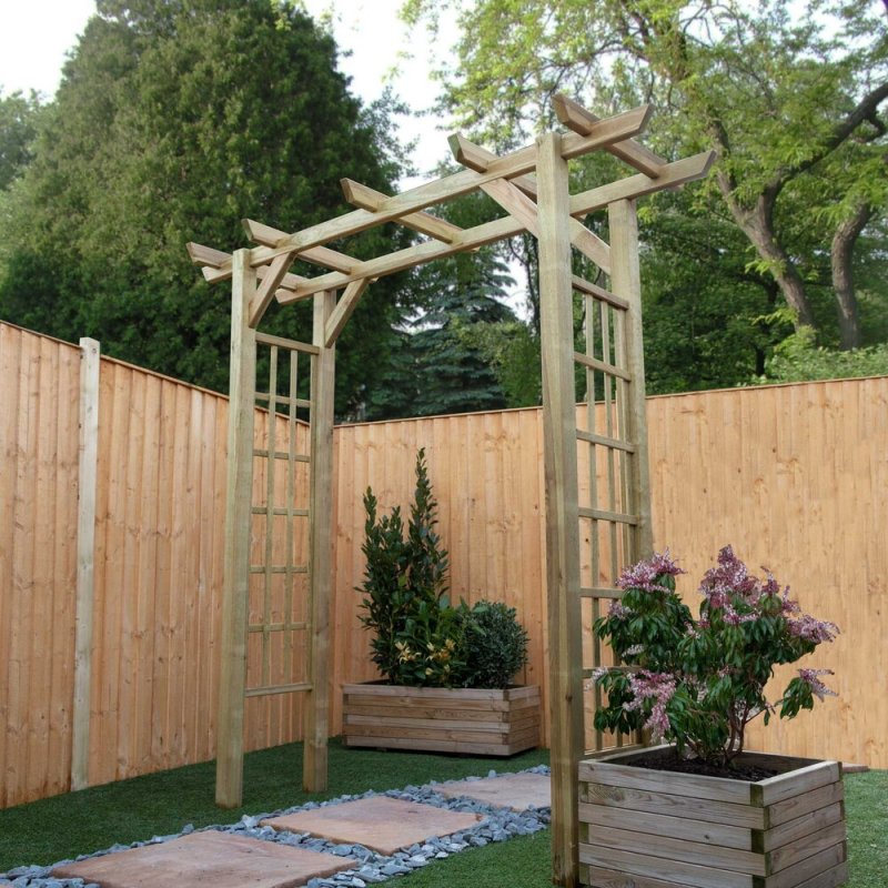 Mercia Flat Top Arch - Pressure Treated - in situ, angle view