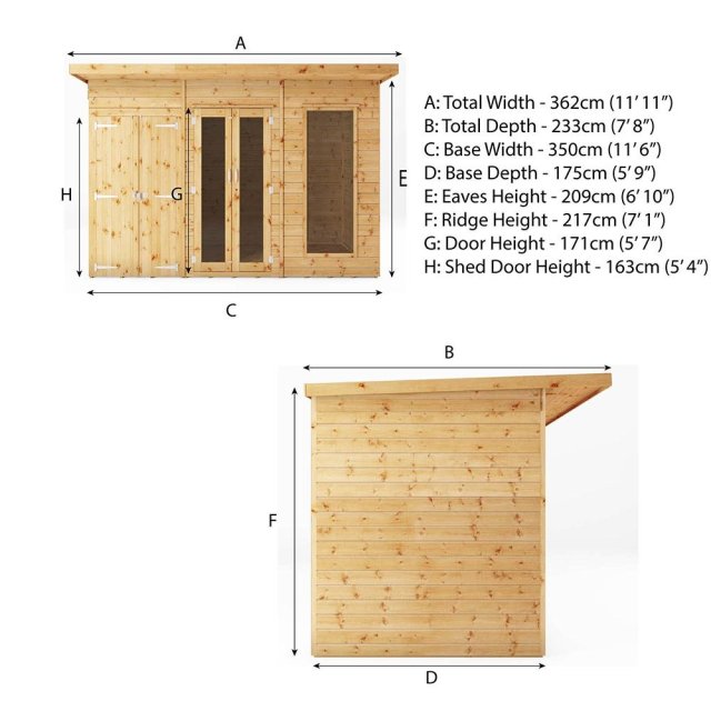 12 x 6 Maine Summerhouse with Side Shed - elbec garden buildings