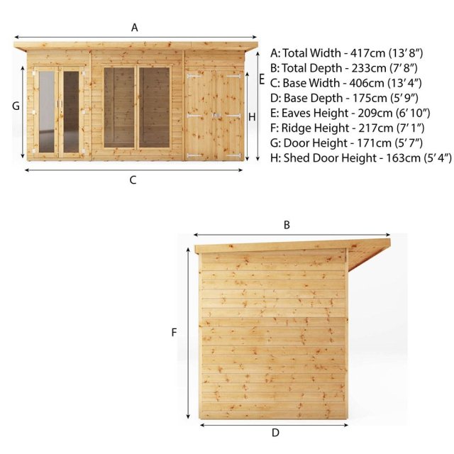 14 x 6 Maine Summerhouse with Side Shed - elbec garden buildings