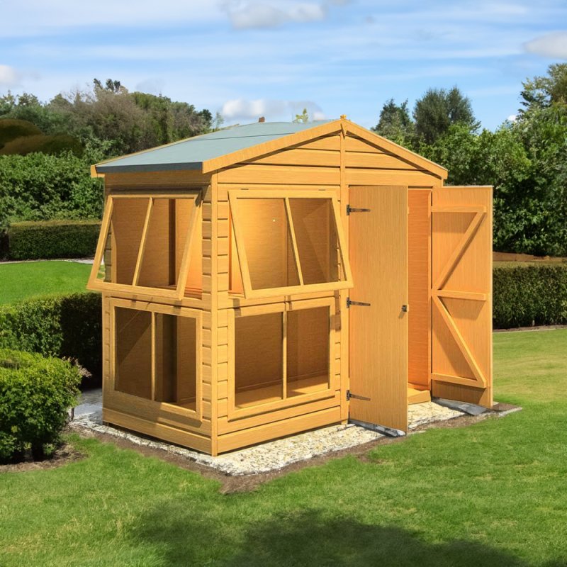 8x4 Shire Sun Hut Shiplap Apex Potting Shed - in situ