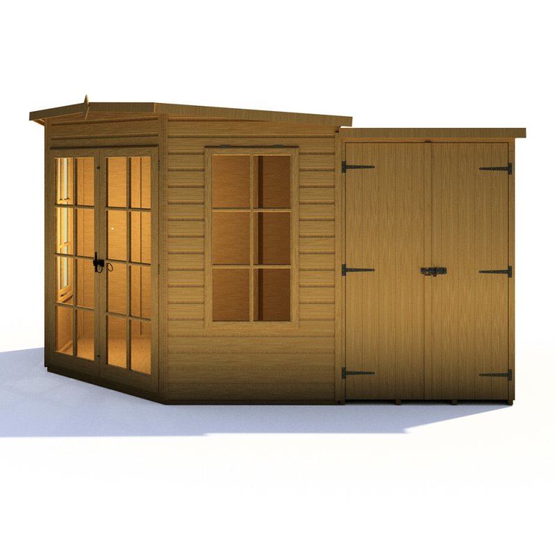 8 X 12 Shire Hampton Corner Summerhouse With Side Shed - Elbec Garden ...