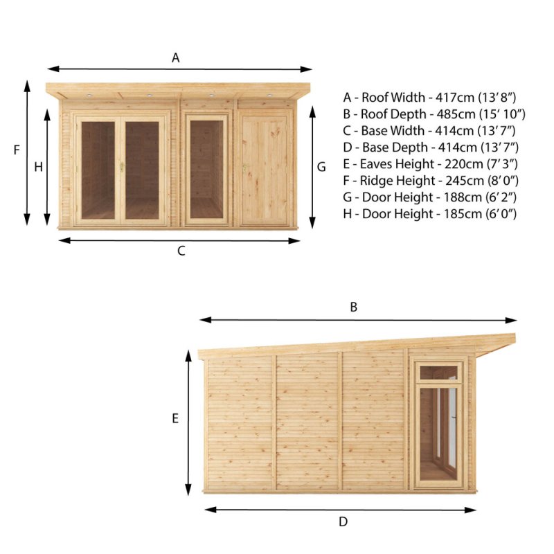 4mx4m Insulated Garden Room + Side Shed - elbec garden buildings