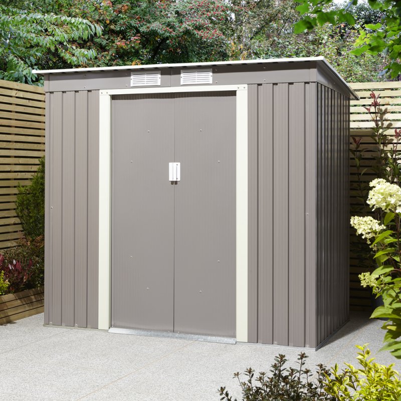 Trentvale 6x4 Metal Pent Shed L/Grey - Elbec Garden Buildings