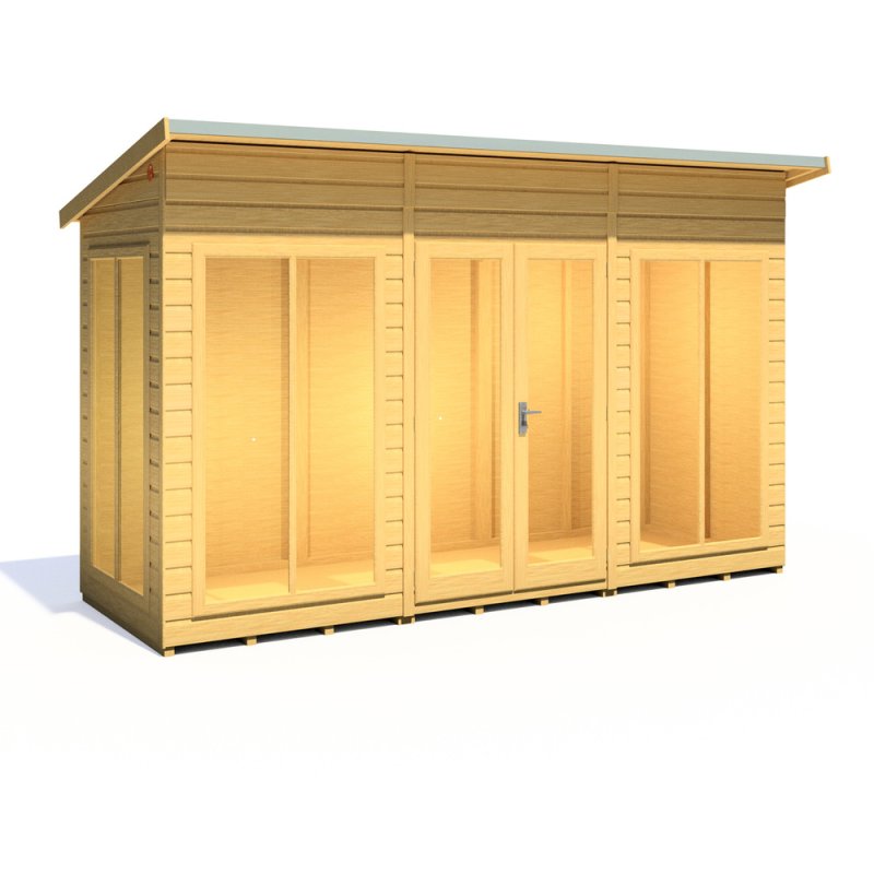 12x4 Shire Lela Pent Summerhouse - isolated angle view, doors closed