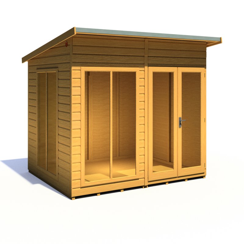 8x6 Shire Lela Pent Summerhouse - isolated angle view, doors closed