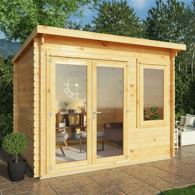 3m x 3m Mercia Elite Pent Log Cabin - In Situ, Doors Closed