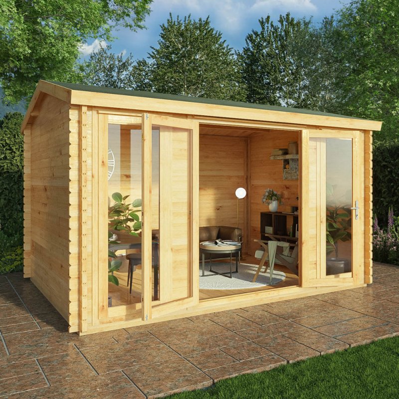 4mx3m Mercia Home Office Studio - (28mm to 44mm logs) - lifestyle doors open