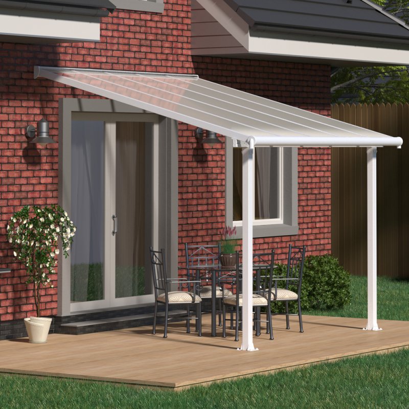 10x10 Palram Canopia Olympia White Patio Cover With Clear Panels - in situ