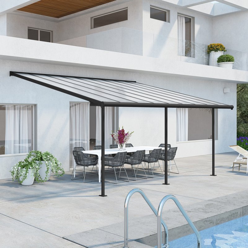 10x18 Palram Canopia Sierra Grey Clear Patio Cover - in situ, angle view