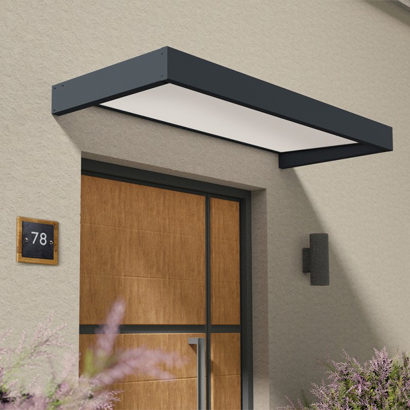 7x3 Palram Canopia Sophia 2150 Grey Door Canopy - White Opal - in situ