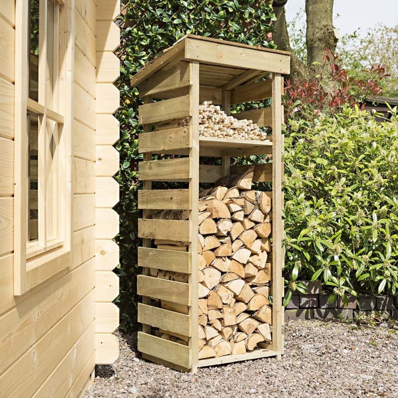 2 X 2 Rowlinson Narrow Log Store With Shelf - in situ