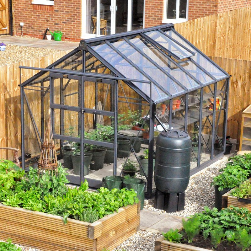 Elite Titan 800 8x10 Greenhouse in Graphite insitu