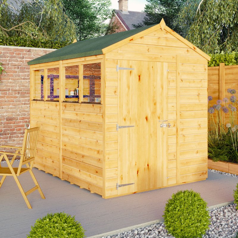 Mercia Woodsman Shiplap Apex 8x6 Shed - in situ, angle view