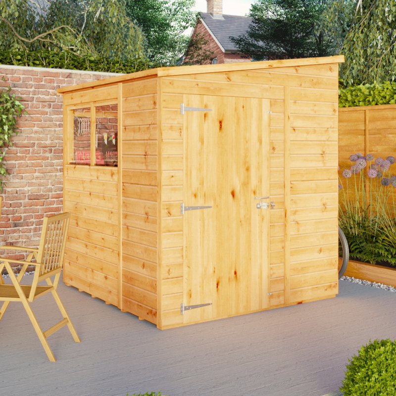 Mercia Woodsman Shiplap Pent 6 x 6 Shed - in situ, angle view