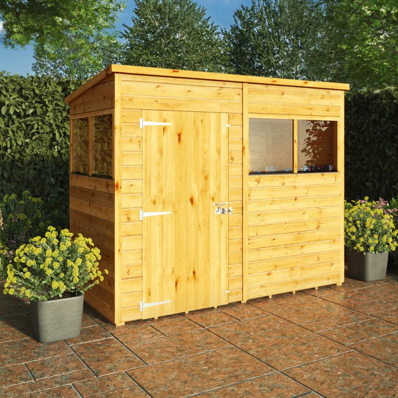 Mercia Woodsman Shiplap Pent 8x4 Shed - in situ, angle view