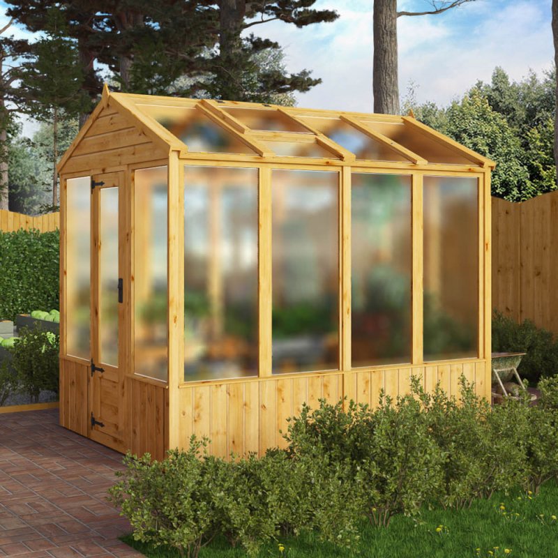 8 X 6 Mercia Woodsman Wooden Greenhouse - Polycarbonate - in situ