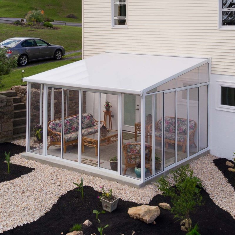 12 x 14 Palram Canopia SanRemo Verandah White Sun Room - in situ, angle view